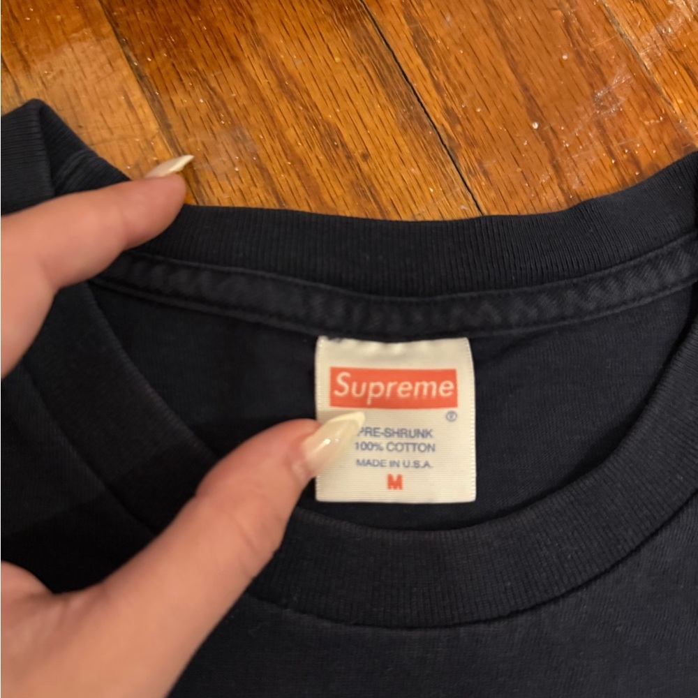 Supreme Navy Graphic 'Have A Nice Day' Tee with Purple Panel - Picture 3 of 3
